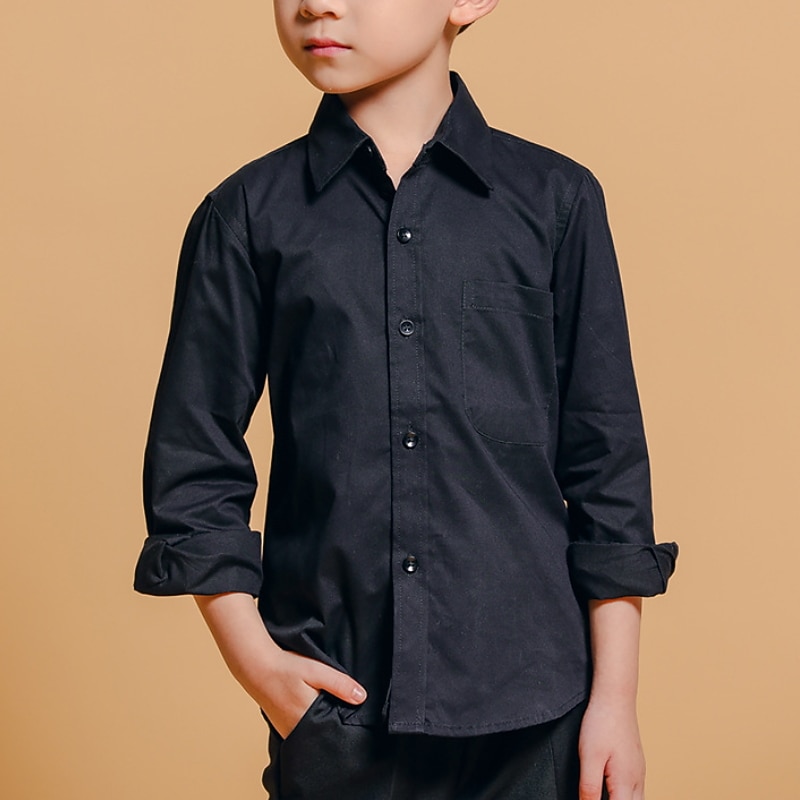Boys 3D Solid Color Shirts Long Sleeve Spring Fall Fashion Cool Kids 3-13 Years Formal Indoor Regular Fit