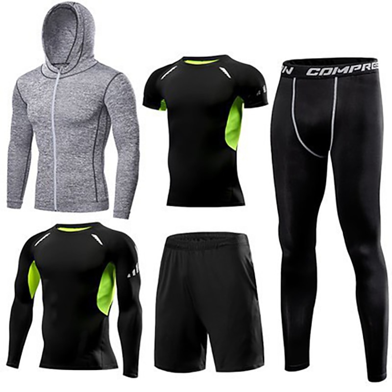 Men's Activewear Set Workout Outfits Athletic Long Sleeve Thermal Warm Breathable Quick Dry Fitness Gym Workout Running Sportswear Activewear Solid Colored Black White Blue2