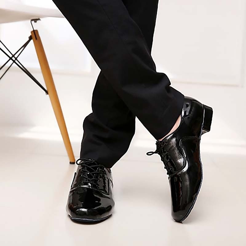 Men's Black Patent Leather Ballroom Dance Shoes – Classic Lace-Up Modern Dance Footwear for Competitions & Performances4