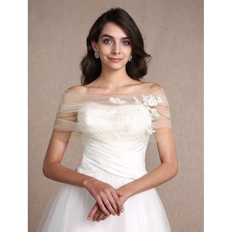 Sleeveless Shrugs Tulle Wedding / Party Evening Women's Wrap With Appliques2