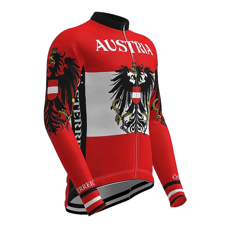 Men's Cycling Jersey Patterned Letter & Number Russia Long Sleeve Bike Jersey Top with 3 Rear Pockets Mountain Bike MTB Road Bike Cycling Quick Dry Breathability Soft Back Pocket Sports White Red Red3
