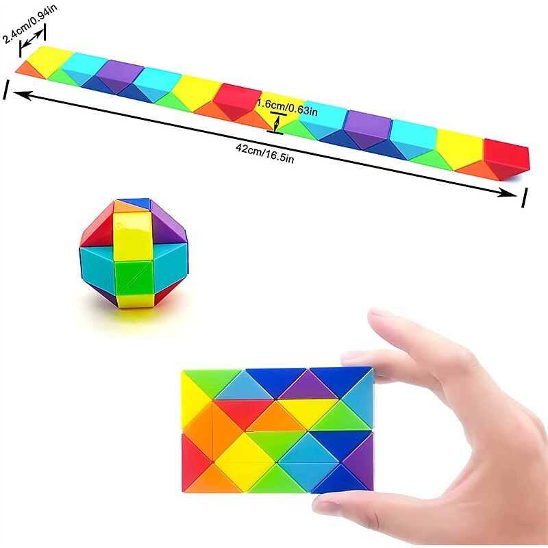 1PC Snake Fidget Toy Cube Twist Puzzle 24 Wedges Large Size Rainbow Magic Snake Toy Brain Teaser Stocking Stuffers Party Favors Game Goodie Bags Fillers for Teenagers Adults Teens2