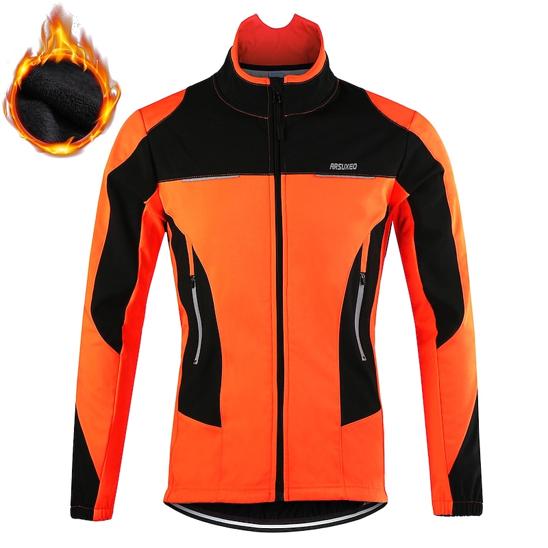 Arsuxeo Men's Cycling Jacket Windbreaker Fleece Jacket Winter Thermal Warm Windproof Fleece Lining Breathable Bike Jacket Mountain Bike MTB Road Bike Cycling City Bike Cycling Blue Orange Red Bike4