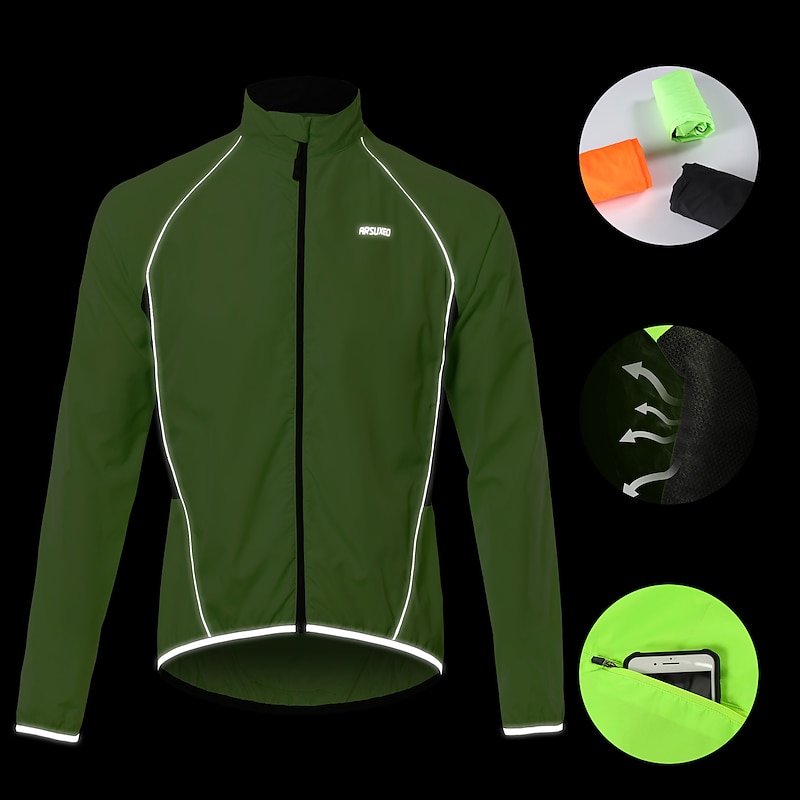Arsuxeo Men's Cycling Jacket Rain Jacket Winter Waterproof Windproof UV Protection Breathable Bike Jacket Windbreaker Mountain Bike MTB Road Bike Cycling City Bike Cycling Black Green Bike Wear2