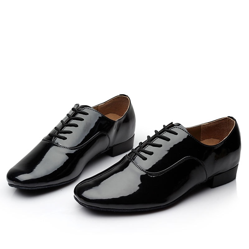 Men's Black Patent Leather Ballroom Dance Shoes – Classic Lace-Up Modern Dance Footwear for Competitions & Performances3