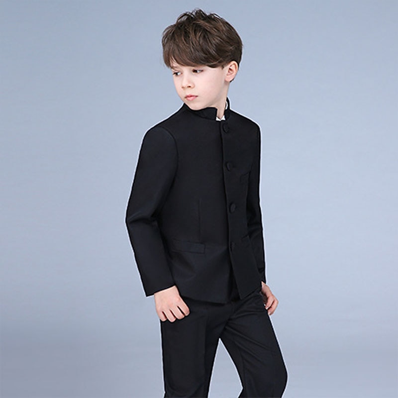 2 Pieces Ring Bearer Suit Boys Kids Pants Set Formal Set Party Date Cool Formal Solid Color Black White Polyester4