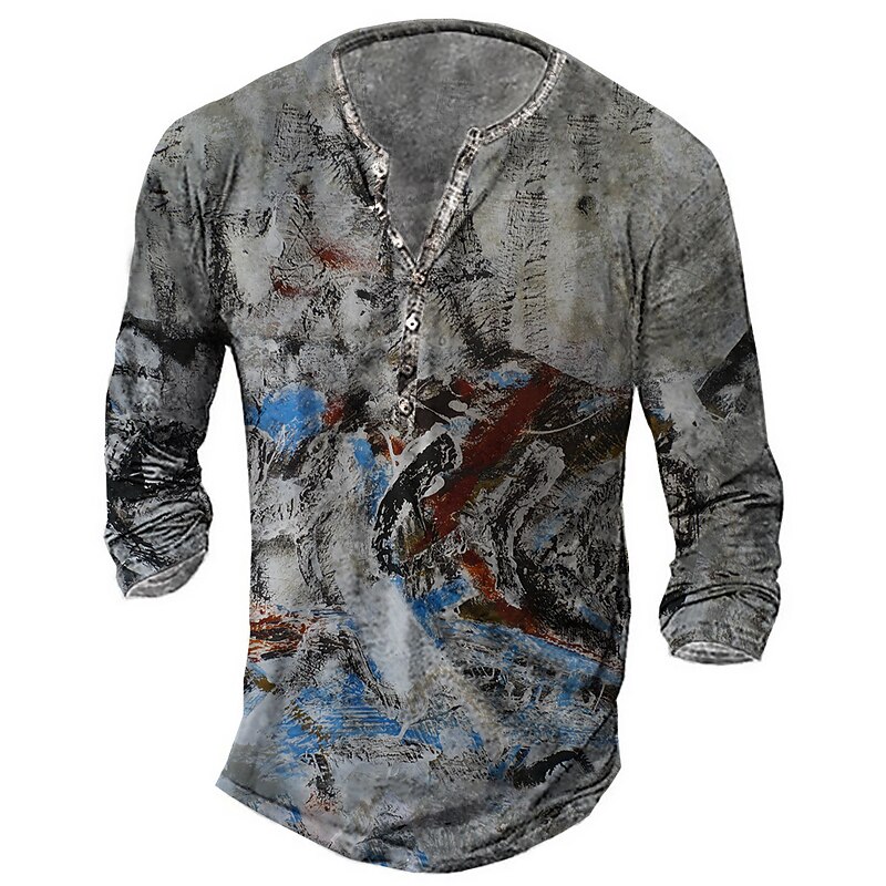 Men's Halloween Graphic Skull T Shirt Henley Shirt Tee Long Sleeve 3D Print Basic Classic Casual Street Casual Daily Spring &  Fall Navy Blue Blue Brown Gray Henley Henley T-Shirt4