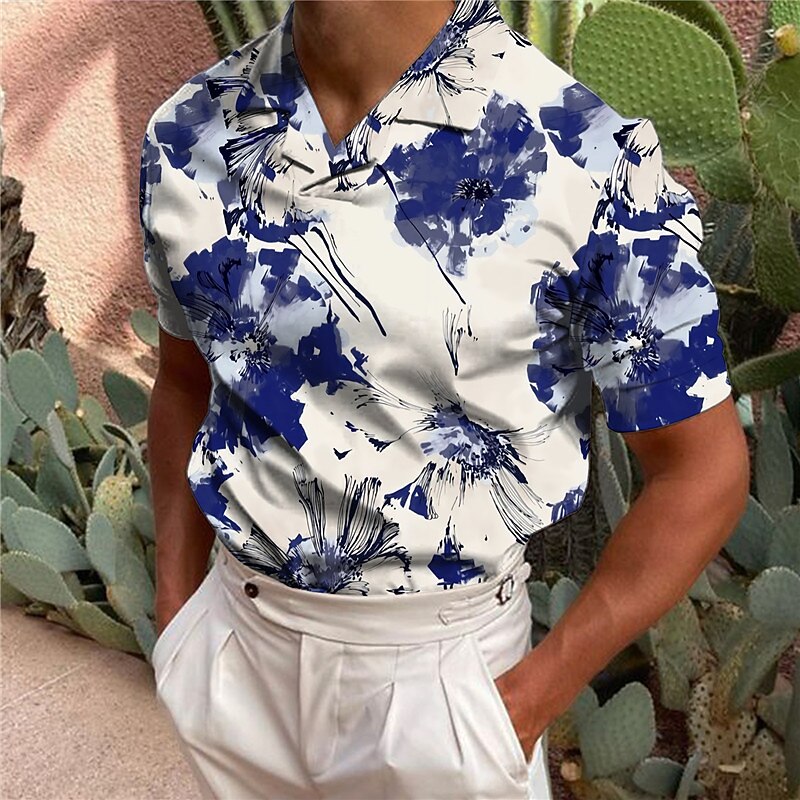 Men's Floral Polo Shirts Golf Shirt Short Sleeve Shirt Turndown Casual Daily 3D Print White Yellow Red Blue Green 3D Print Print Clothing Apparel Fashion Designer Casual Breathable