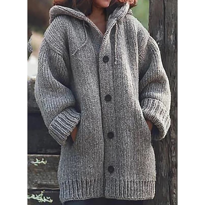 Women's Cardigan Sweater Basic Casual Soft Solid Color Maillard Chunky Open Front Buttons Knitted Long Sleeve Long Tops Knit Daily Weekend Black Gray Fall Winter2