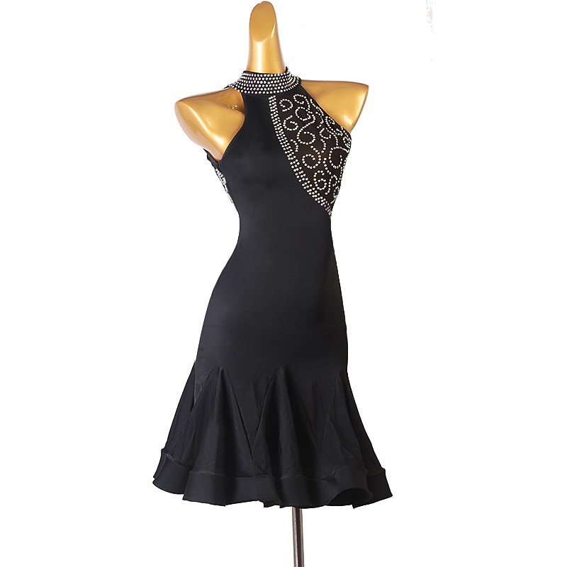 Dance Salsa Latin Dance Dress Splicing Crystals / Rhinestones Women's Performance Sleeveless Spandex4