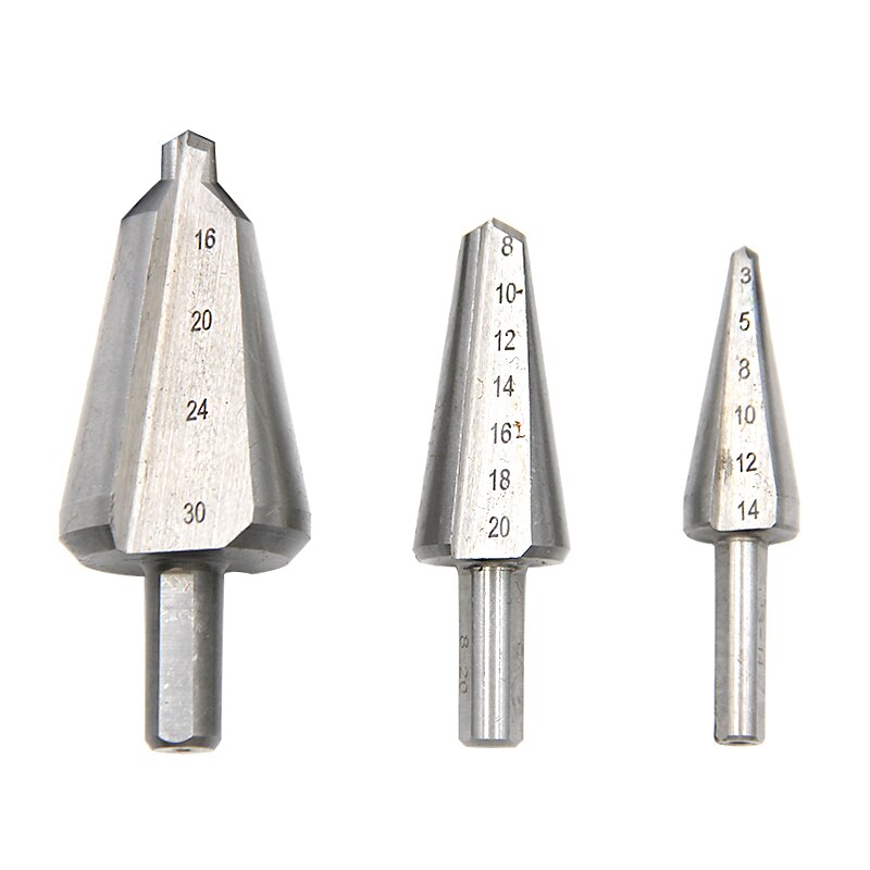 3pcs Step Drill Bits HSS 6542 Umbrella Drill Carbon Steel/Wood/Pv Board Chamfering Cutter Chamfer M2 16-30.5mm 6-20mm 3-14mm