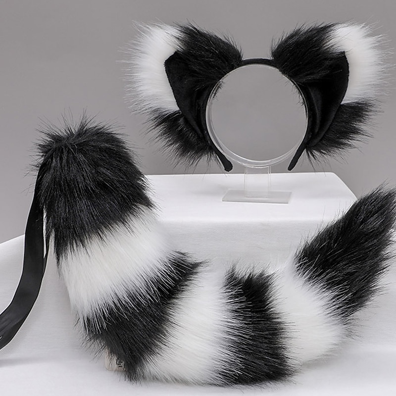 Plush Animal Ears Headdress  Carnival Cosplay Tail Accessories Hand-made Fox Ears Headband Fox Tail Suit2