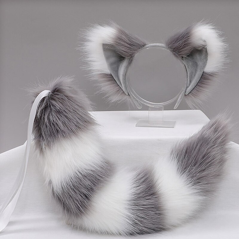 Plush Animal Ears Headdress  Carnival Cosplay Tail Accessories Hand-made Fox Ears Headband Fox Tail Suit3