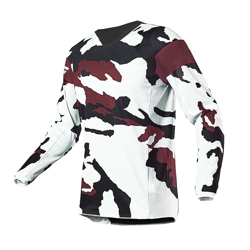 Men's Downhill Jersey Long Sleeve Mountain Bike MTB Road Bike Cycling Navy White Red Camo / Camouflage Bike Jersey Breathable Quick Dry Polyester Spandex Sports Camo / Camouflage Clothing Apparel3