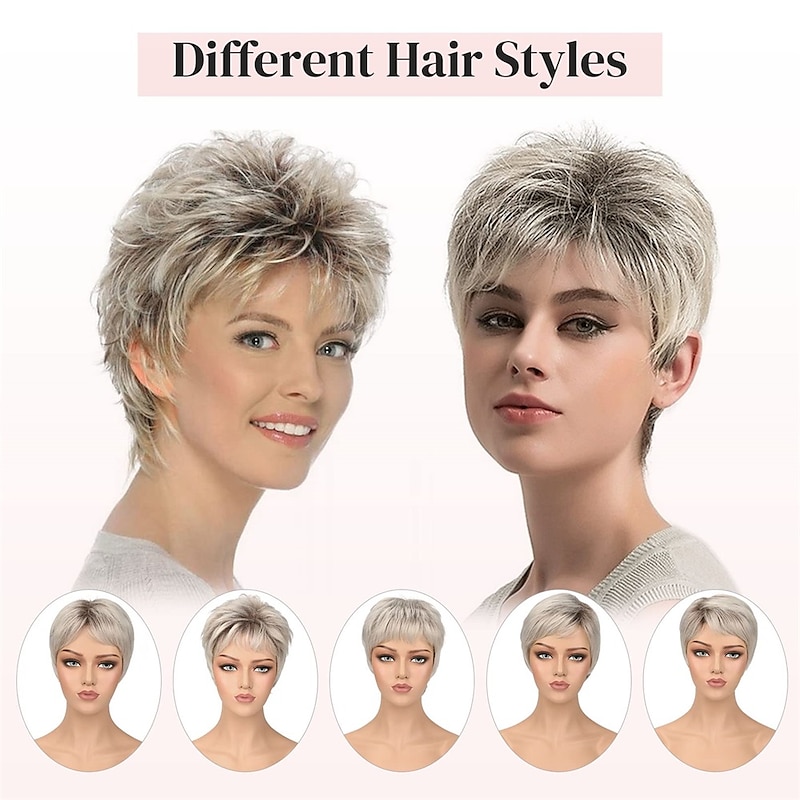 Piexie Cut Wigs for Women Short Pixie Cut Wig For White Ladies Short Hair Wig With Bangs Free Straight Hair Synthetic Wig For Everyday Use Party2