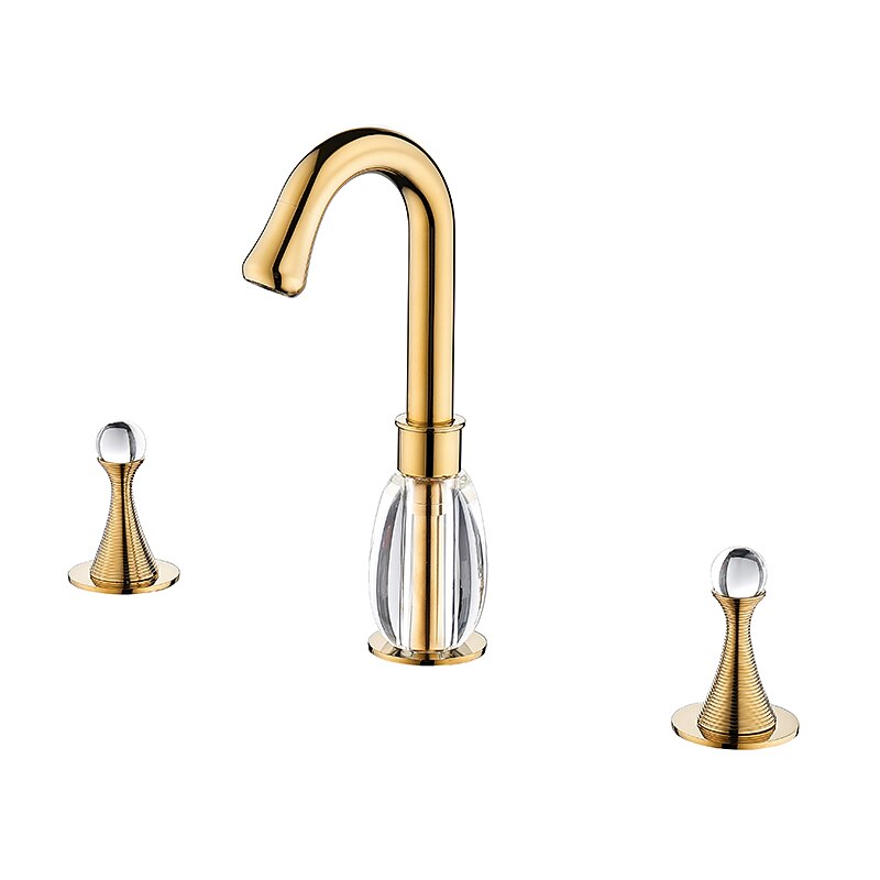 Gold Two Handle High Arc Widespread Bathroom Sink Faucet 3 Hole with Solid Brass Body Widespread Bathroom Faucet3