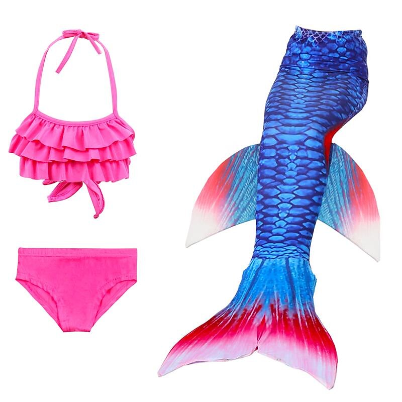 Kids Girls' Three Piece Mermaid Swimwear Swimwear Bikini Bikini Swimming Children's Day Color Block Cute Sexy Patchwork Bathing Suits 3-10 Years Summer Pink3