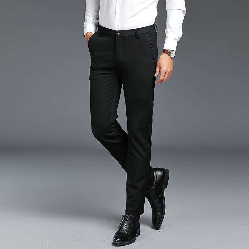 Men's Dress Pants Trousers Chinos Casual Pants Pocket Straight Leg Plain Comfort Office Business Casual Streetwear Stylish Black Light Grey2