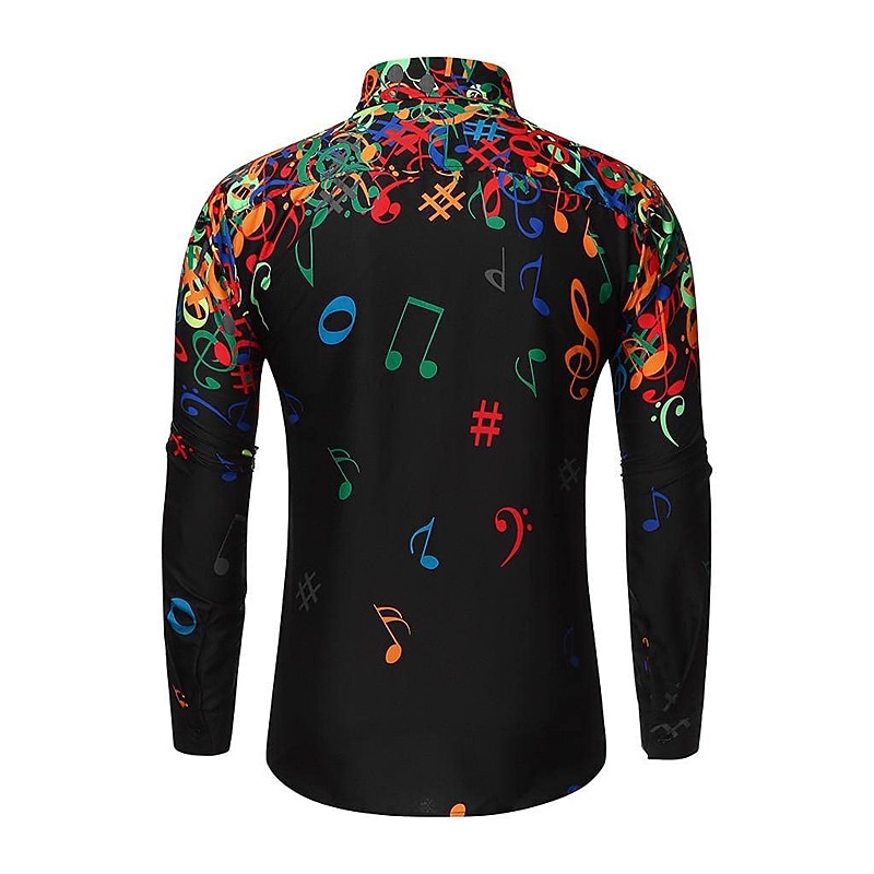Men's Music Notes Button Up Shirt Long Sleeve Hawaiian Casual Beach Vacation Daily Summer Spring Fall Collar Print Black White Yellow Blue2