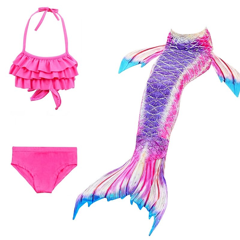 Kids Girls' Three Piece Mermaid Swimwear Bikini Bikini Children's Day Color Block Active Sexy Bathing Suits 3-10 Years Summer Pink