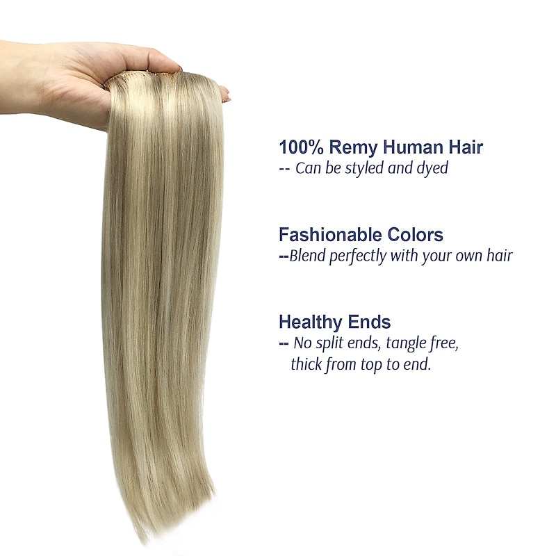 Blonde Hair Extensions Real Hair 12-24 Inch 120g 7 Pieces Ash Blonde Highlights Platinum Blonde Clip in Hair Extensions Real Straight Thick Hair Extensions for Women3