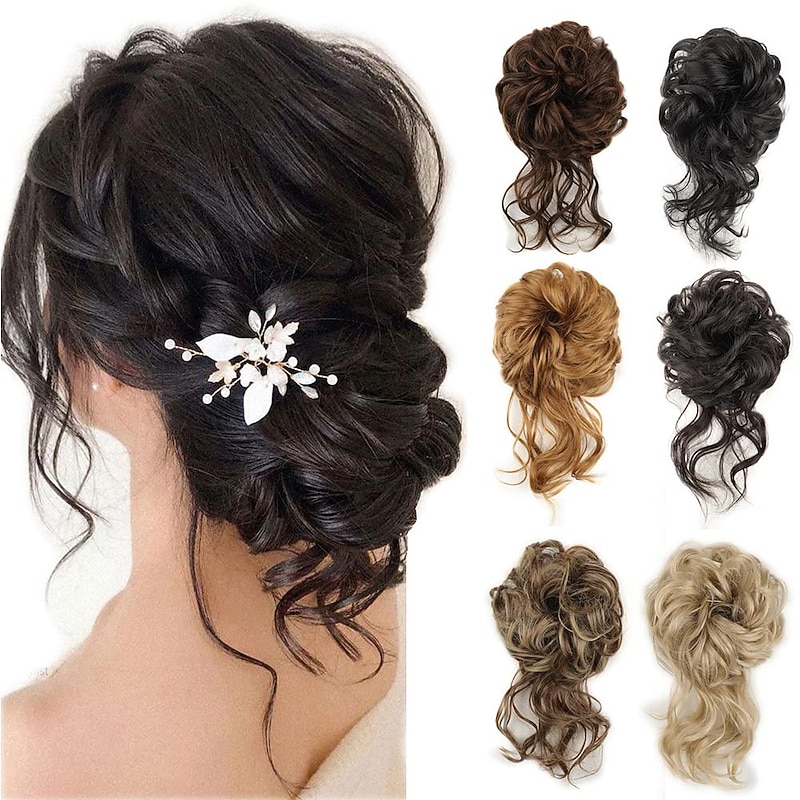 Bun Hairpiece Hair Extension Ponytail With Elastic Rubber Band Updo Ponytail Hairpiece Synthetic Hair Extensions Scrunchies Ponytail Hairpieces for Women Daily Party