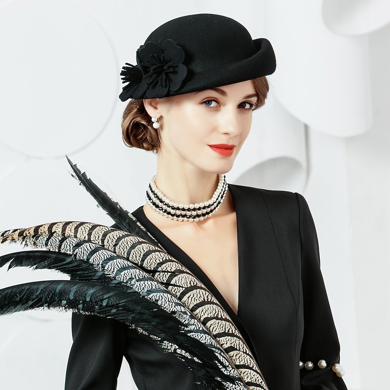 Vintage Style Elegant Wool Hats / Headwear / Headpiece with Floral 1 Piece Wedding / Party / Evening / Tea Party Headpiece2