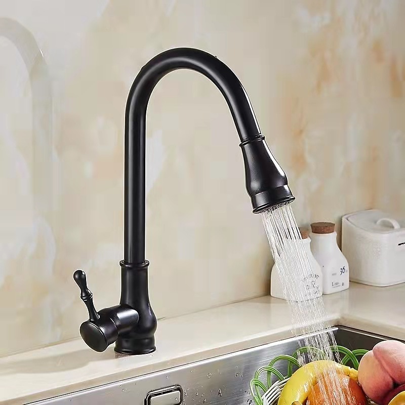 Kitchen Faucet with Sprayer,Brass 2-Function Outlet Single Handle One Hole Electroplated Pull-out Kitchen Taps4