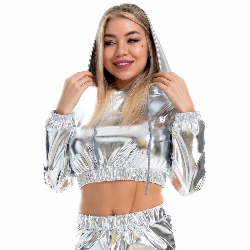 Hip-Hop Shiny 1980s Masquerade Hoodie Spicy Girls Crop Top Women's Carnival Costume Carnival Masquerade Bachelorette Party Pride Parade Pride Month Hoodie4
