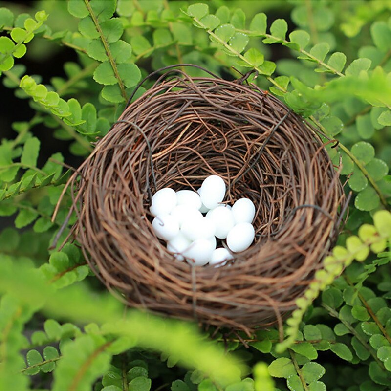 4 Sizes Artificial Rattan Bird Nest with Eggs Holder DIY Handmade Birdcage Easter Window Decor Birdhouse Eggs Storage Basket2