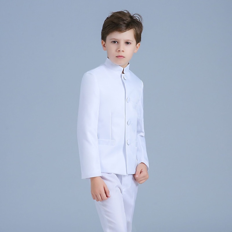 2 Pieces Ring Bearer Suit Boys Kids Pants Set Formal Set Party Date Cool Formal Solid Color Black White Polyester3