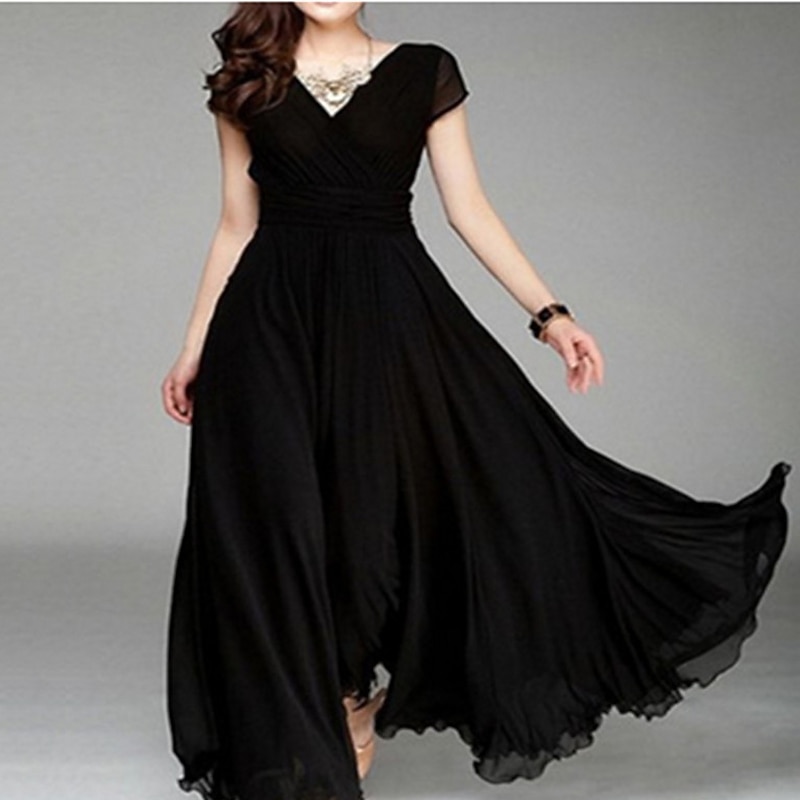 Women's Long Dress Maxi Dress Party Dress Casual Dress Swing Dress Modern Elegant Dress Wedding Guest Daily Date Slim Pure Color Short Sleeve V Neck Black White Yellow Wine Summer Spring4