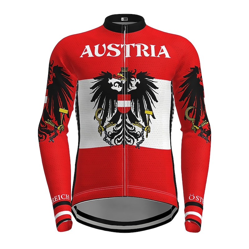 Men's Cycling Jersey Patterned Letter & Number Russia Long Sleeve Bike Jersey Top with 3 Rear Pockets Mountain Bike MTB Road Bike Cycling Quick Dry Breathability Soft Back Pocket Sports White Red Red