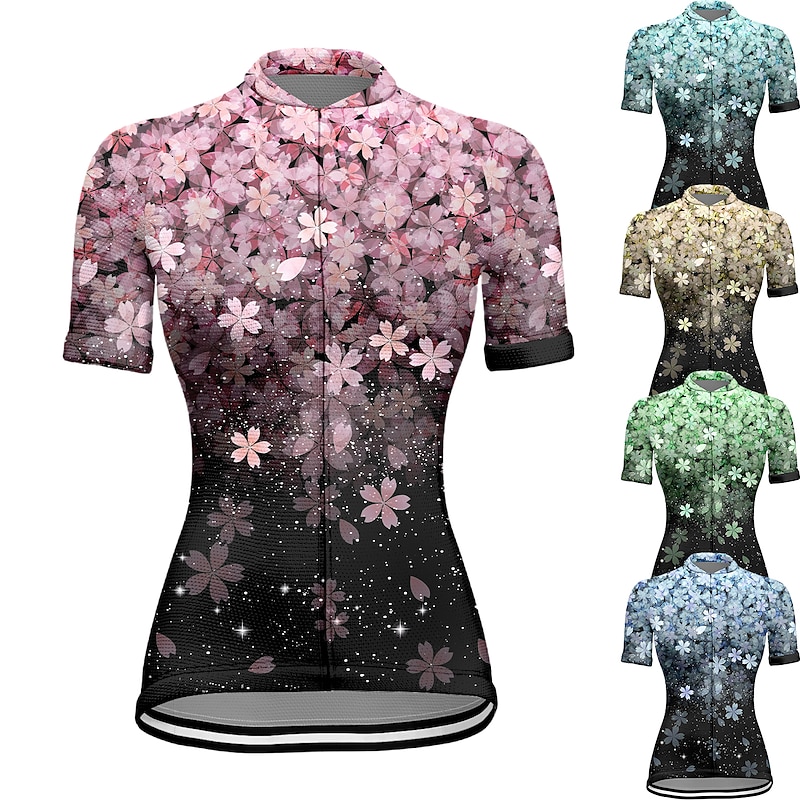 Women's Cycling Jersey Floral Botanical Short Sleeve Bike Top with 3 Rear Pockets Mountain Bike MTB Road Bike Cycling Quick Dry Reflective Strips Back Pocket Moisture Wicking Sports Yellow Pink Blue2