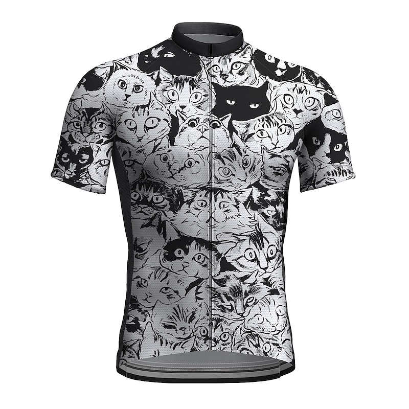 Men's Cycling Jersey Cat Funny Short Sleeve Bike Jersey Top with 3 Rear Pockets Mountain Bike MTB Road Bike Cycling Quick Dry Reflective Strips Back Pocket Moisture Wicking Sports Black Red Orange2