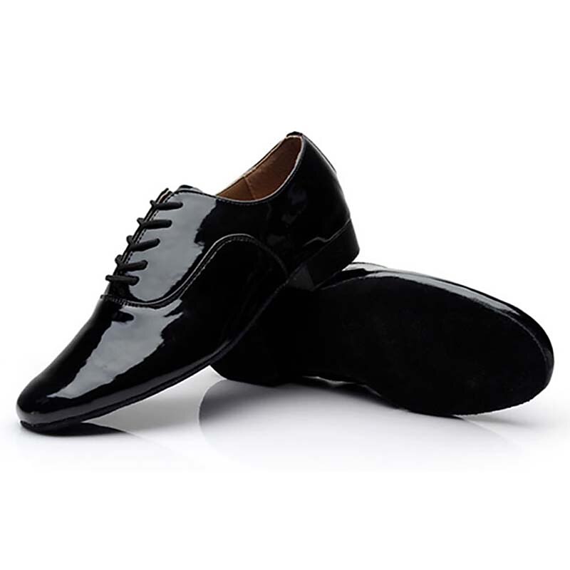 Men's Black Patent Leather Ballroom Dance Shoes – Classic Lace-Up Modern Dance Footwear for Competitions & Performances