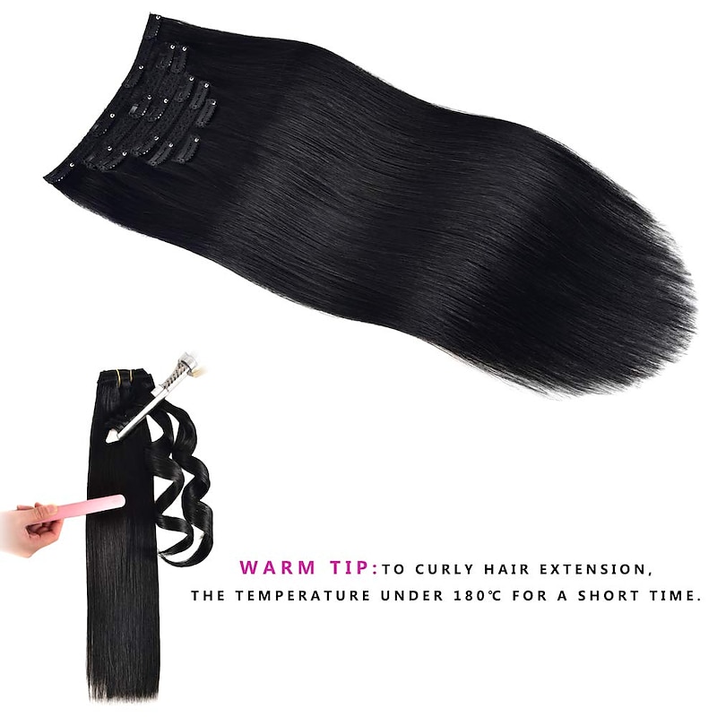 Clip In Hair Extensions Human Hair 7 Pcs Pack Silky Straight Black Hair Extensions3
