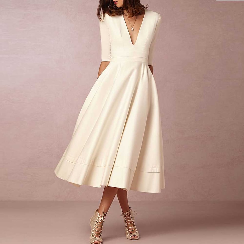 Beach Wedding Beach Simple Wedding Dresses A-Line V Neck Sleeveless Court Train Satin Bridal Gowns With Pleats Ruched dress to impress 2025 2025 - $14