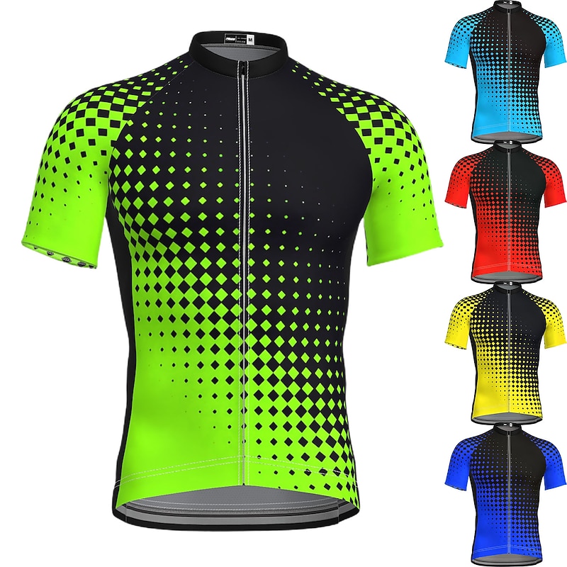 Men's Cycling Jersey Polka Dot Gradient Short Sleeve Bike Jersey Top with 3 Rear Pockets Mountain Bike MTB Road Bike Cycling Quick Dry Reflective Strips Back Pocket Moisture Wicking Sports Yellow Red
