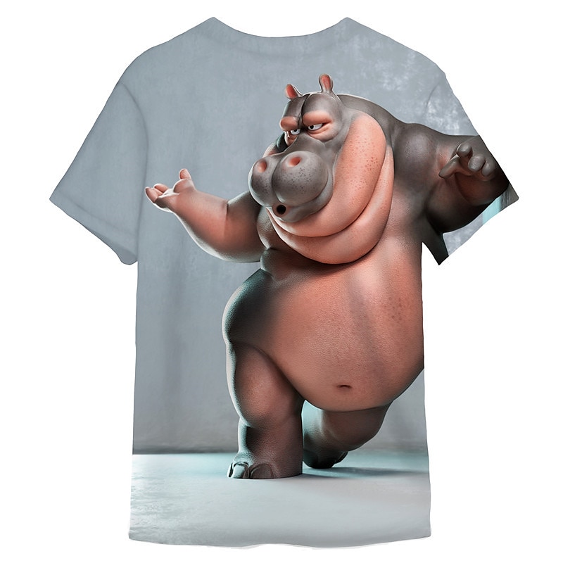 Men's Graphic Animal Cartoon T Shirt Short Sleeve T shirt 3D Print Crew Neck Shirt Sports Designer Classic Daily Sports Weekend Blue Gray Summer Clothing Apparel S M L XL XXL 3XL 4XL