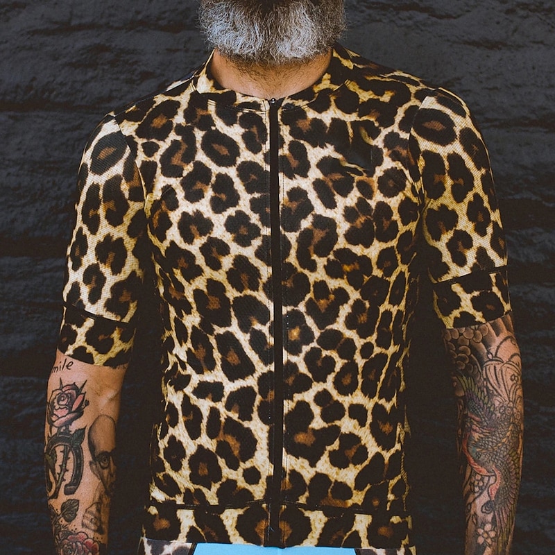 Men's Cycling Jersey Leopard Short Sleeve Bike Jersey Top with 3 Rear Pockets Mountain Bike MTB Road Bike Cycling Quick Dry Reflective Strips Back Pocket Moisture Wicking Sports Forest Green Pink Blue2