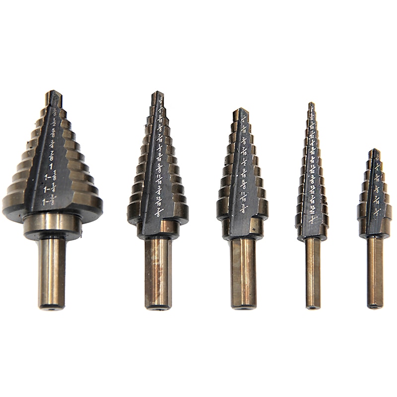 5pcs HSS Inch Roasted Yellow Ladder Drill Step Drill Bit Hole Cutter Drilling Tool Kit Set