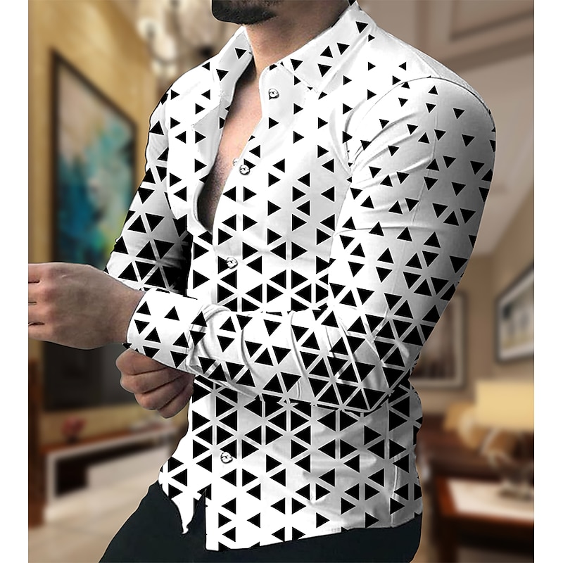 Men's Geometric Pattern Geometry Shirt Button Up Shirt Long Sleeve Fashion Designer Casual Outdoor Vacation Daily Fall & Winter Collar Print Button-Down White Yellow Pink Red Navy Blue