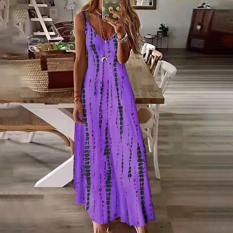 Women's Maxi Dress Sundress A Line Dress Floral Dress Modern Casual Flowy Vacation Casual Daily Regular Fit Print Sleeveless Spaghetti Strap White Purple Orange Green Summer Spring4