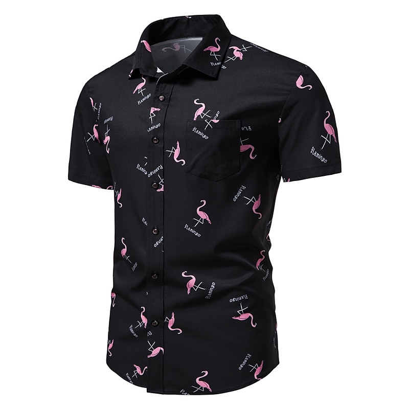 Men's Flamingo Tropical Shirt Summer Hawaiian Shirt Aloha Shirt Short Sleeve Shirt Turndown Designer Color Block Classic Holiday Black White 3D Print S M L2
