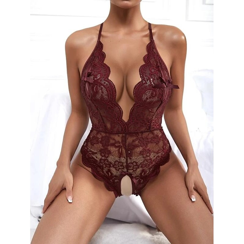 Women's Sexy Bodies Teddies & Bodysuits 1 PCS Flower Hot Soft Valentine's Day Bed Spandex Halter Neck Lace Jacquard Summer Spring Home Outfits4