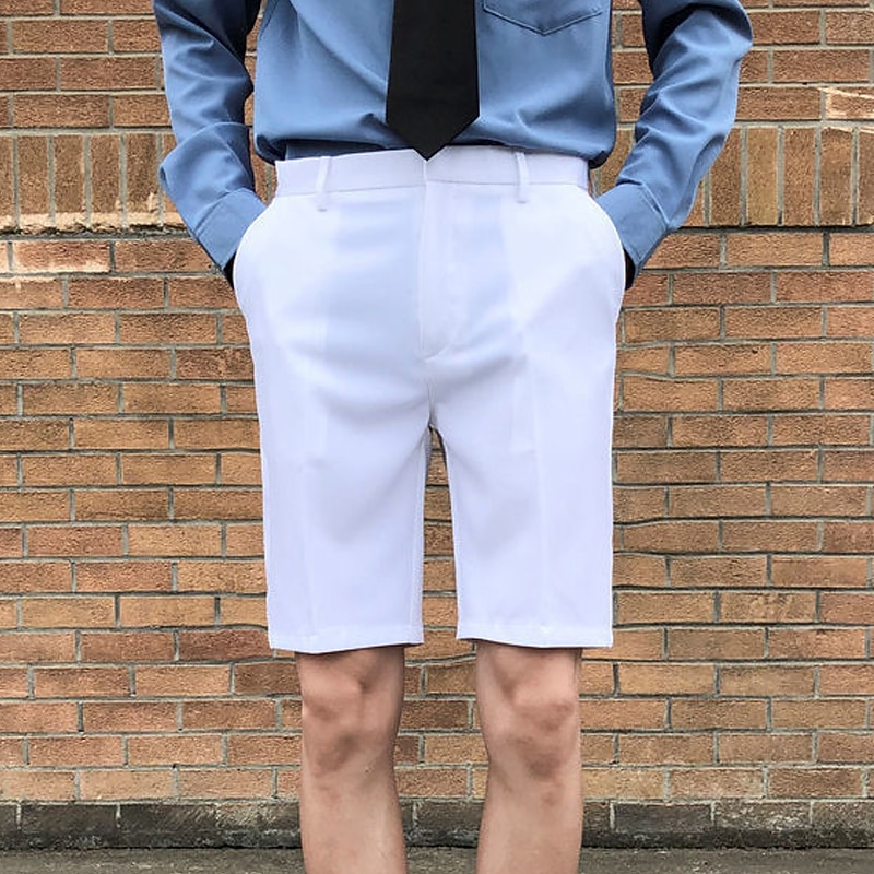 Men's Dress Shorts Bermuda shorts Work Shorts Pleated Shorts Pleated Pocket Plain Comfort Breathable Knee Length Casual Daily Stylish Chic & Modern Black White Micro-elastic4