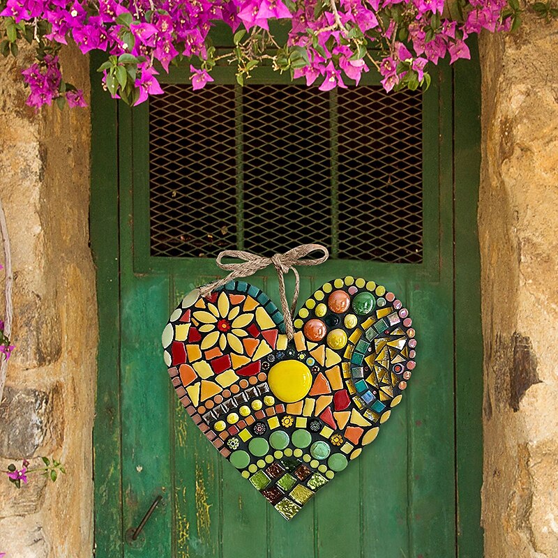 Wall Decor Mosaic Heart Pendants for Doors Hanging Garden Ornament Retro Gift Mosaic Art Home Decoration4