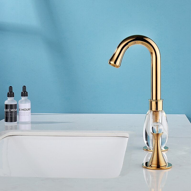 Gold Two Handle High Arc Widespread Bathroom Sink Faucet 3 Hole with Solid Brass Body Widespread Bathroom Faucet2
