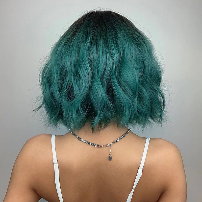 HAIRCUBE Cosplay Bob Wig with Bangs Green/Ombre Brown/Pink/Auburn/Dark brown Synthetic Culy Wigs for African American Women Natural Christmas Party Wigs2